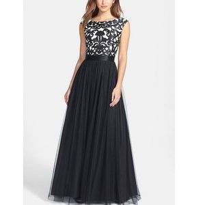 Embroidered Bodice Mesh Ballgown